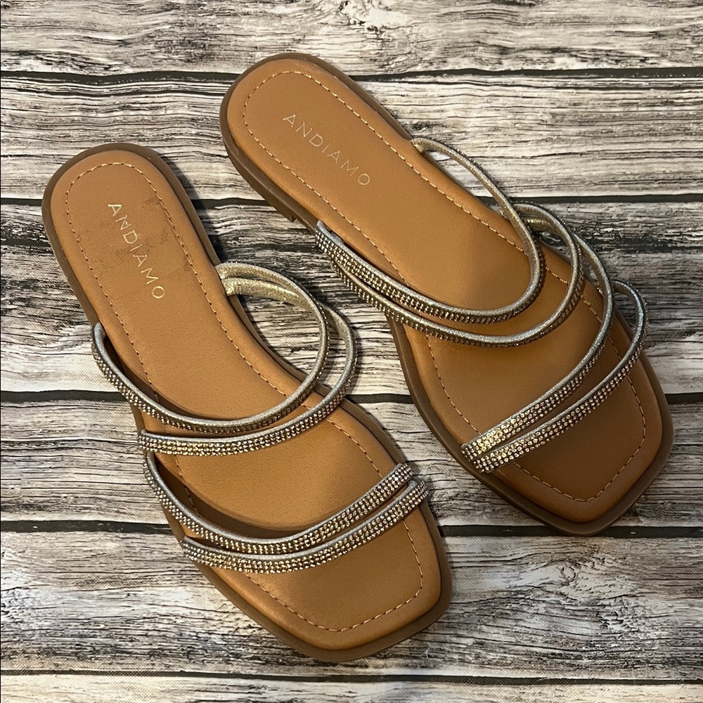 Andiamo Atoodles Gold Strappy Slide Sandals 8.5W